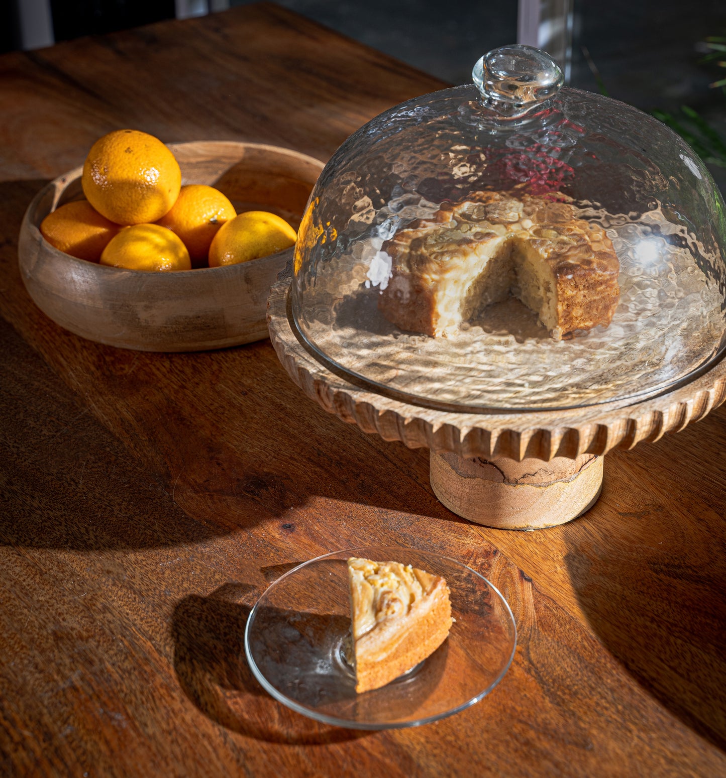 Recycled glass cloche with Wooden stand