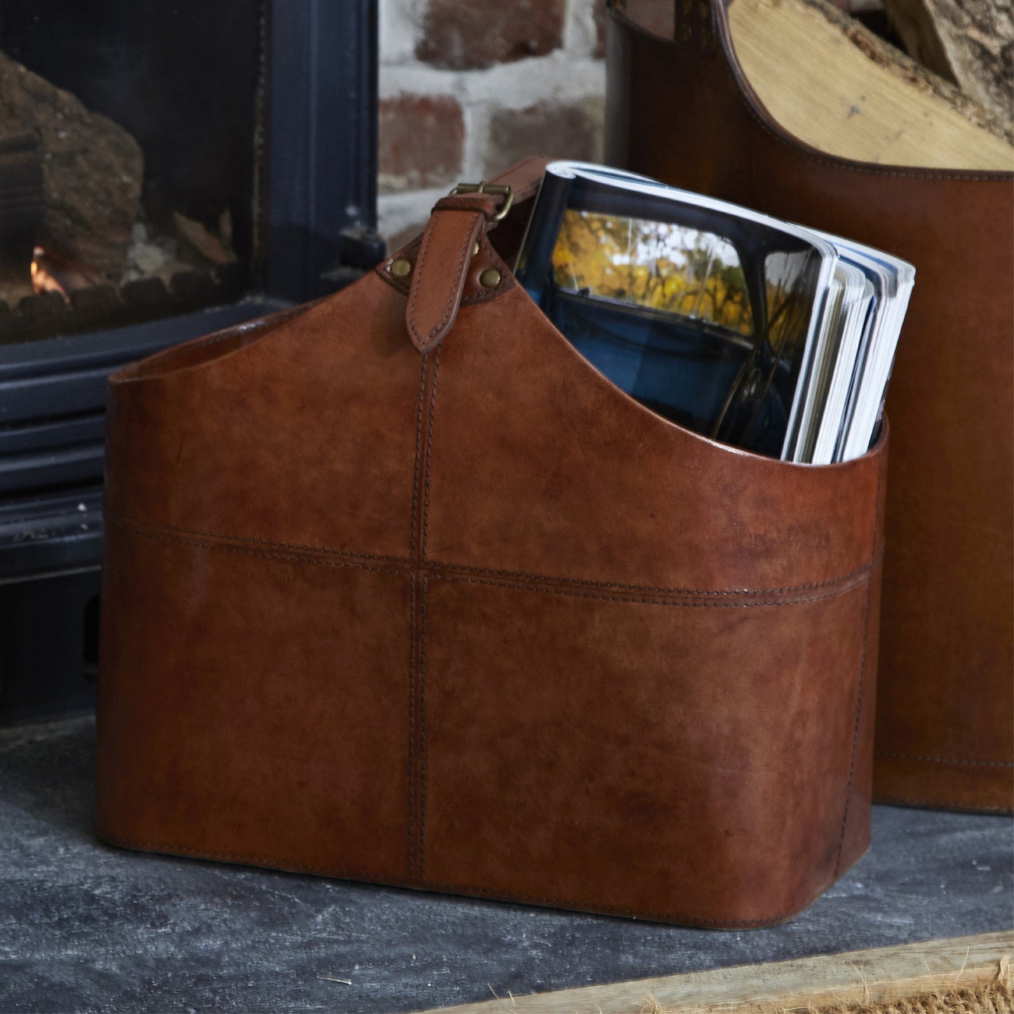 Leather Magazine Basket