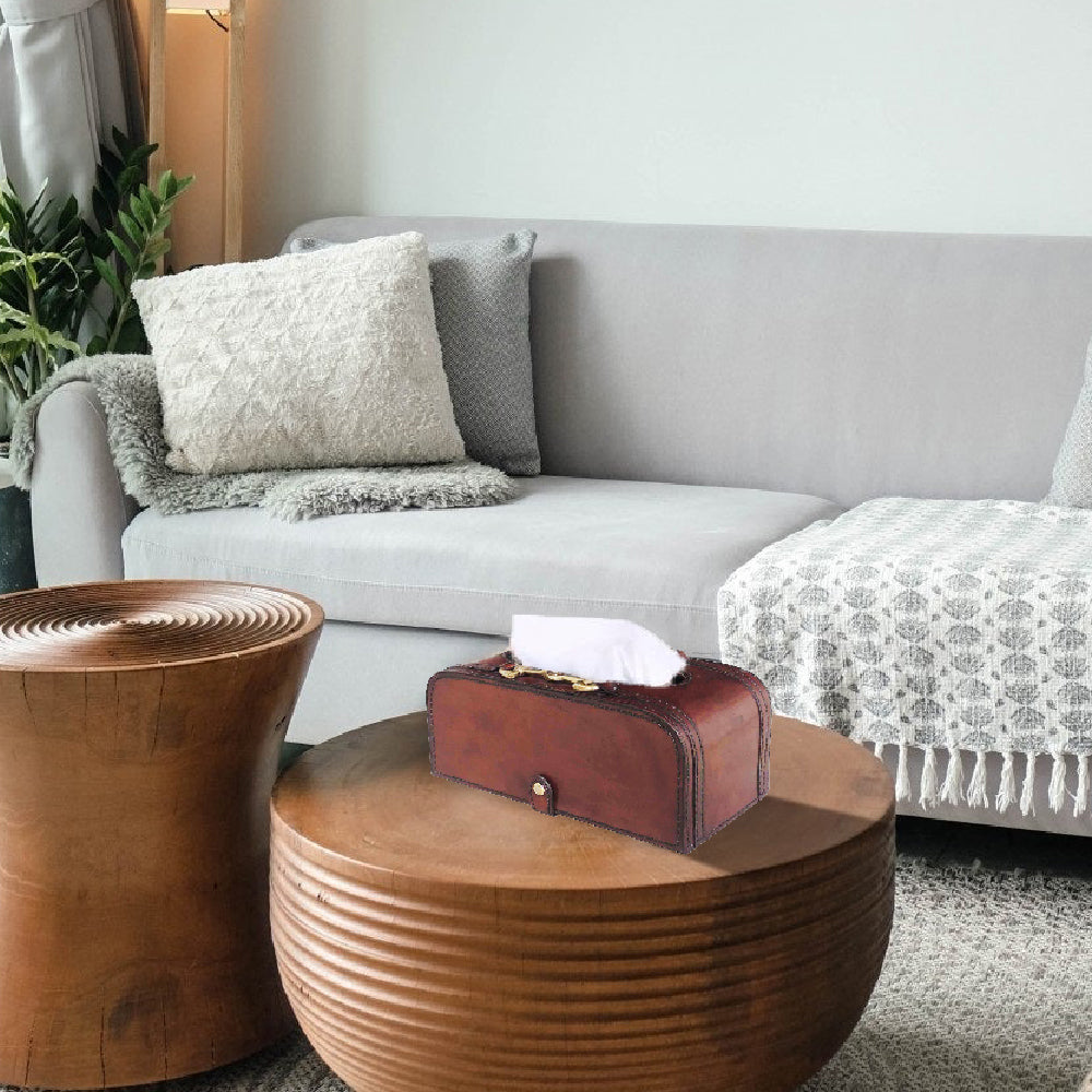 Leather Tissue Box with Buckle
